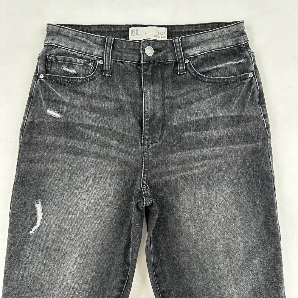 RSQ Vintage Mom Jeans  Faded Black High Rise Distressed Tapered Leg Womens 5/27